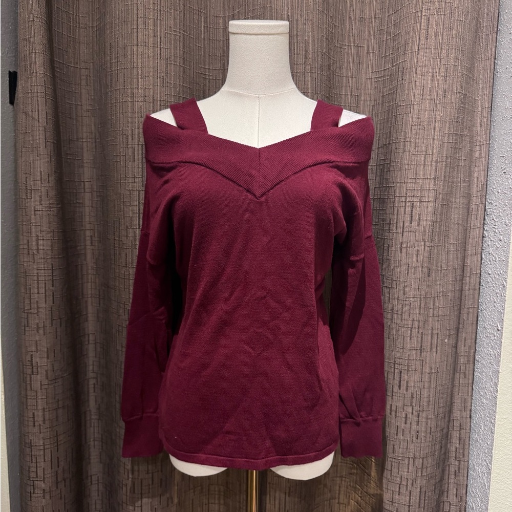 Tahari ASL Burgundy Off-Shoulder Knit Top - Size S